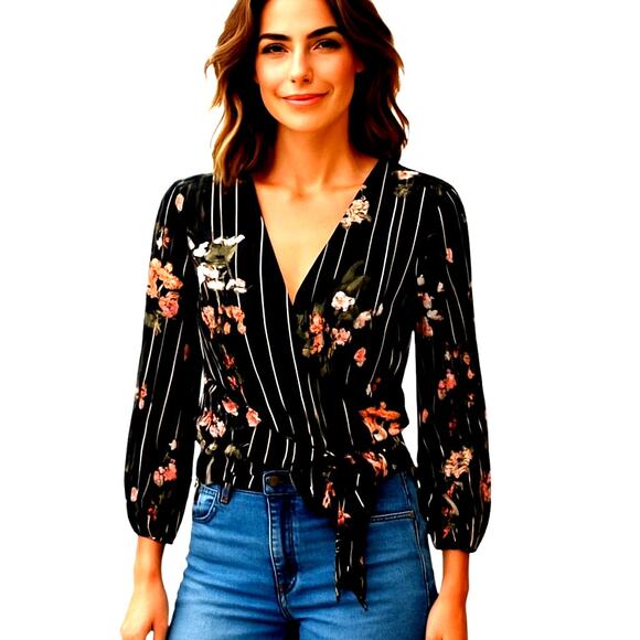 Moa Moa Medium Black Long Sleeve Crop Women's Top Shirt Blouse Miss Size 8 10 M - Picture 1 of 6